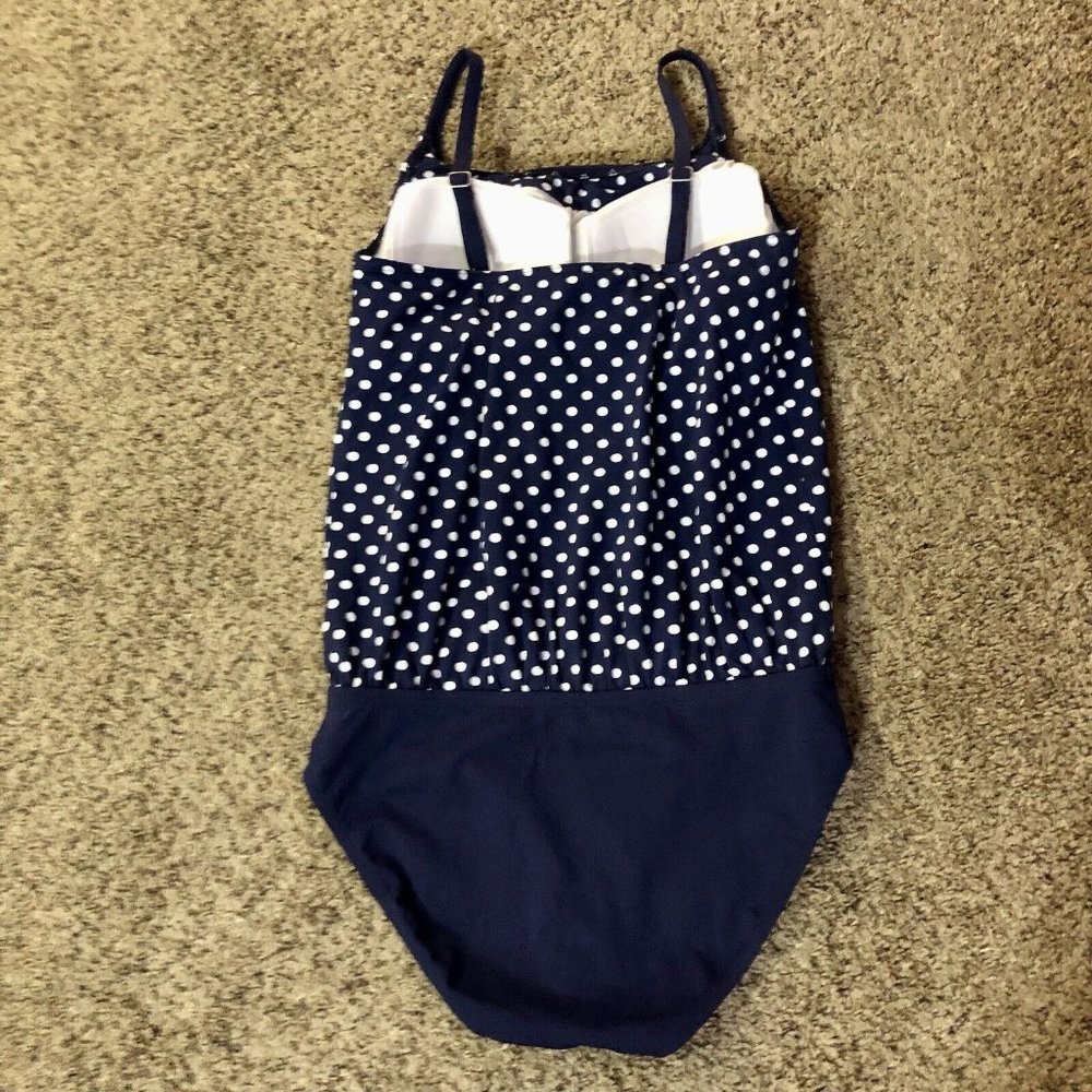 Lands End Maternity Swim Suit Womens 6 Used Navy Polka Dot One Piece - Picture 4 of 15